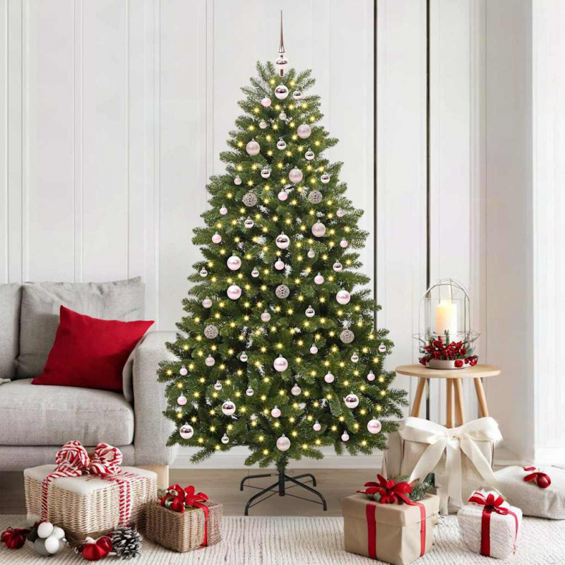 Sztuczna choinka z 300 diodami LED Zielony 180 cm PVC i Metal