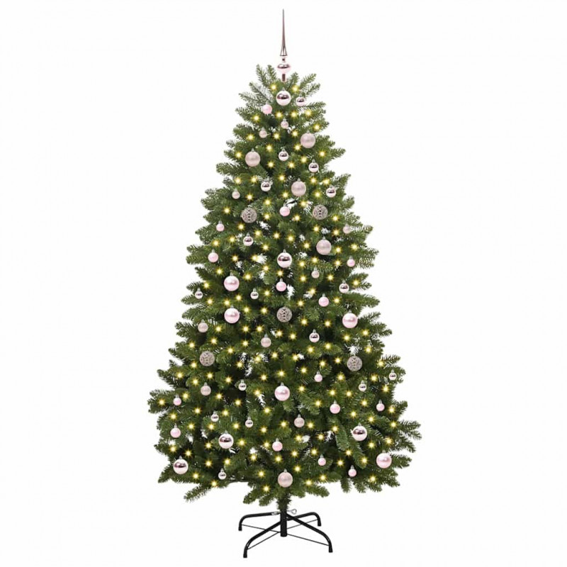 Sztuczna choinka z 300 diodami LED Zielony 180 cm PVC i Metal