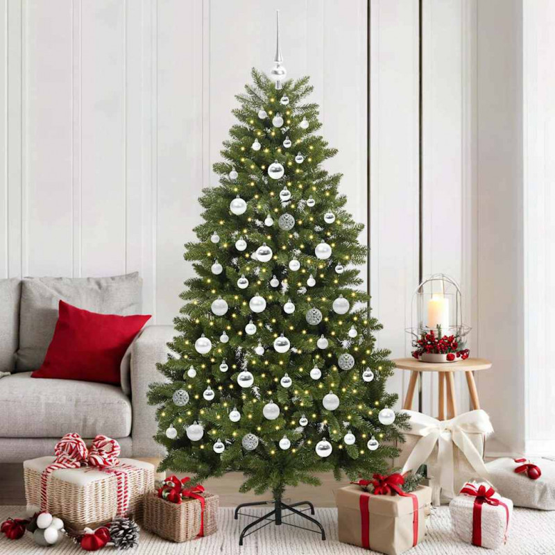 Sztuczna choinka z 300 diodami LED Zielony 180 cm PVC i Metal