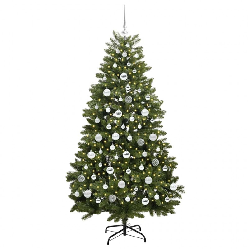 Sztuczna choinka z 300 diodami LED Zielony 180 cm PVC i Metal