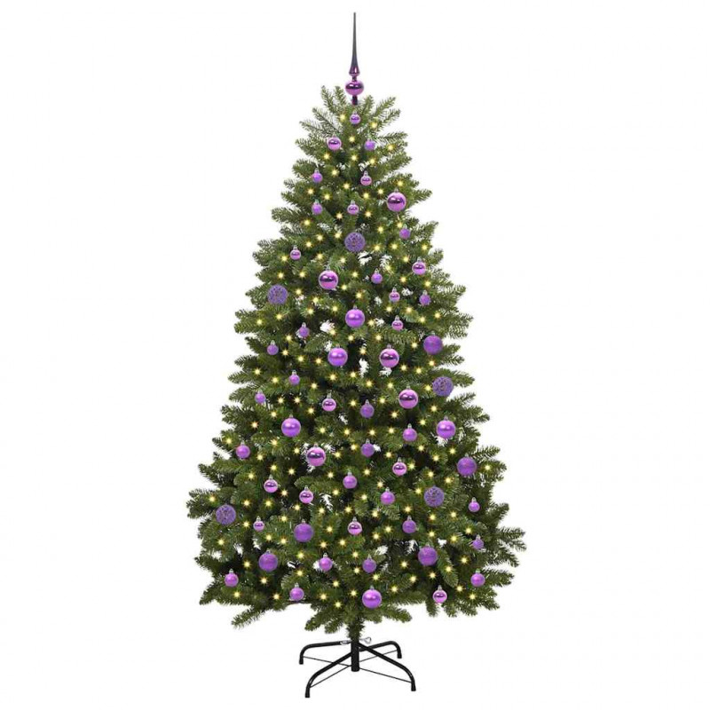 Sztuczna choinka z 300 diodami LED Zielony 180 cm PVC i Metal