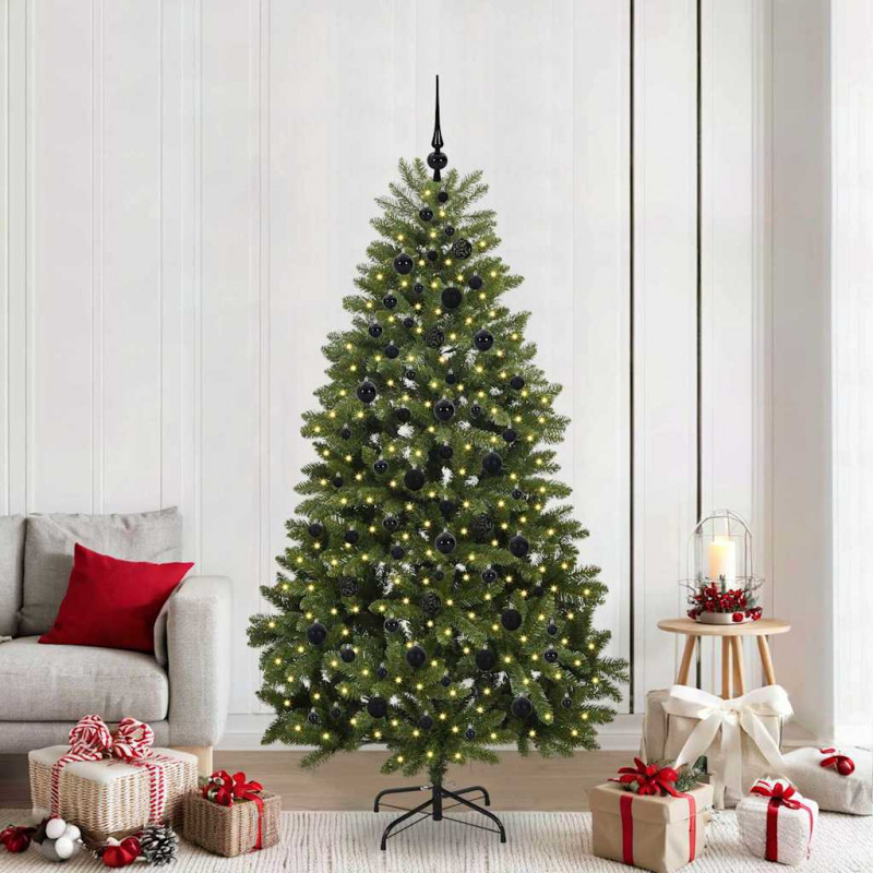 Sztuczna choinka z 300 diodami LED Zielony 210 cm PVC i Metal
