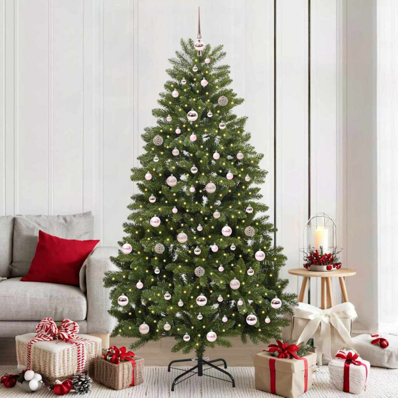 Sztuczna choinka z 300 diodami LED Zielony 210 cm PVC i Metal