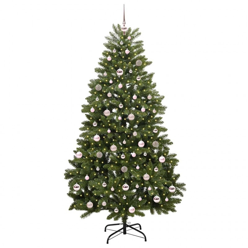 Sztuczna choinka z 300 diodami LED Zielony 210 cm PVC i Metal