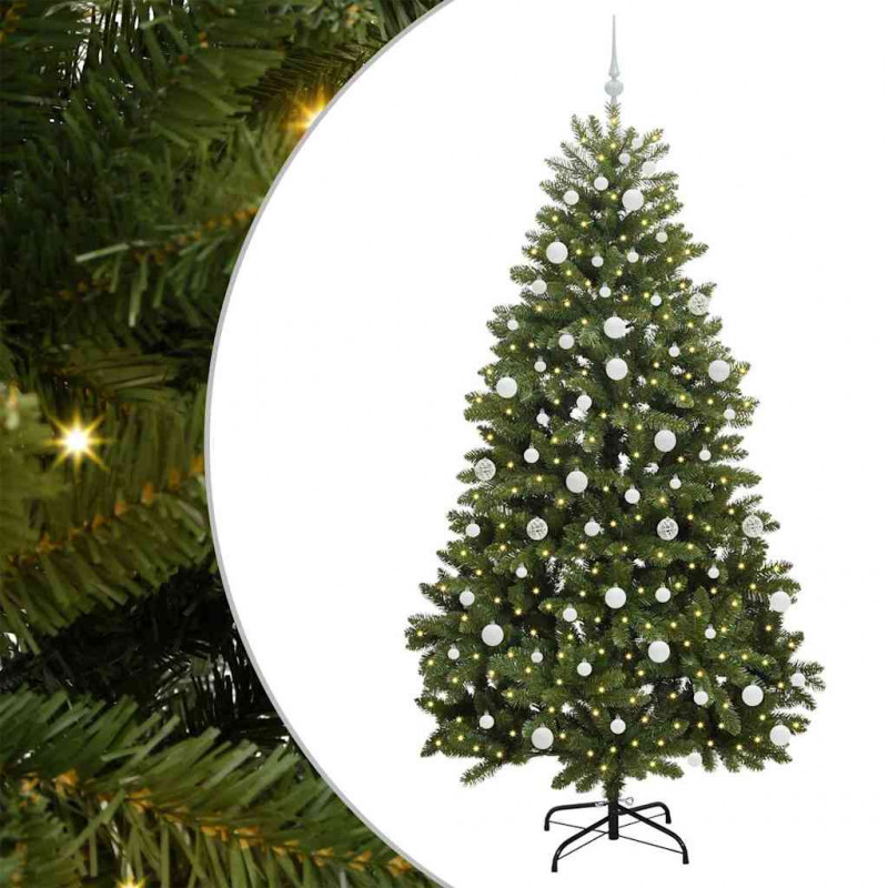 Sztuczna choinka z 300 diodami LED Zielony 210 cm PVC i Metal