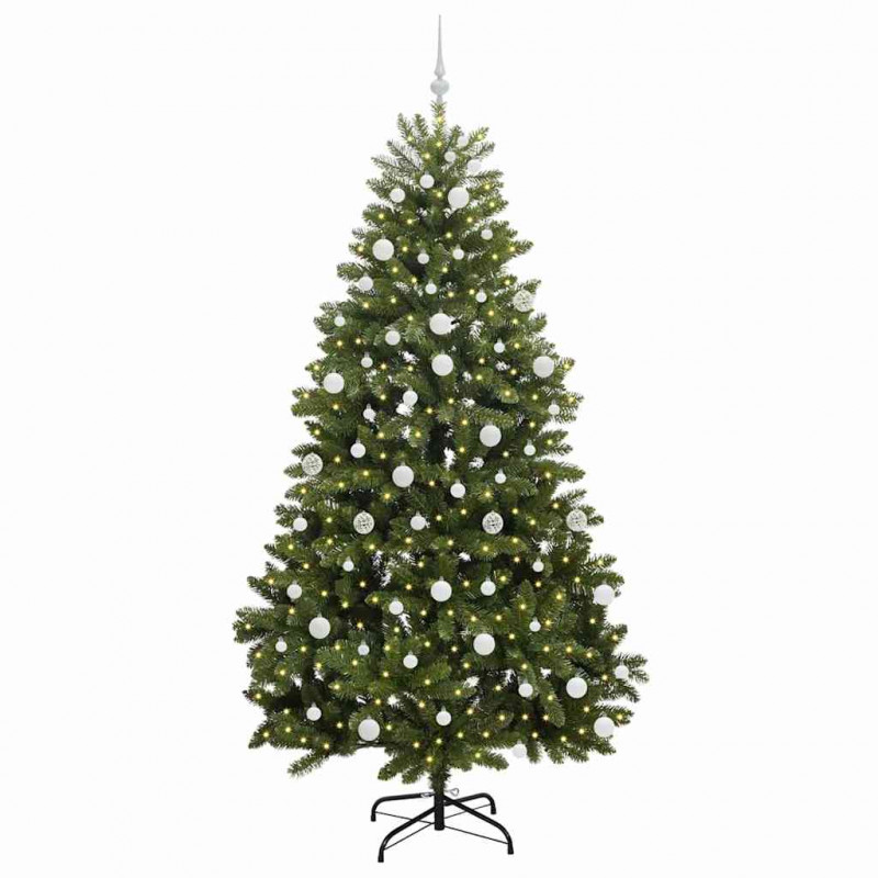 Sztuczna choinka z 300 diodami LED Zielony 210 cm PVC i Metal