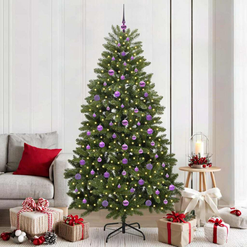 Sztuczna choinka z 300 diodami LED Zielony 210 cm PVC i Metal