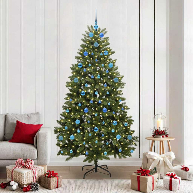 Sztuczna choinka z 300 diodami LED Zielony 210 cm PVC i Metal