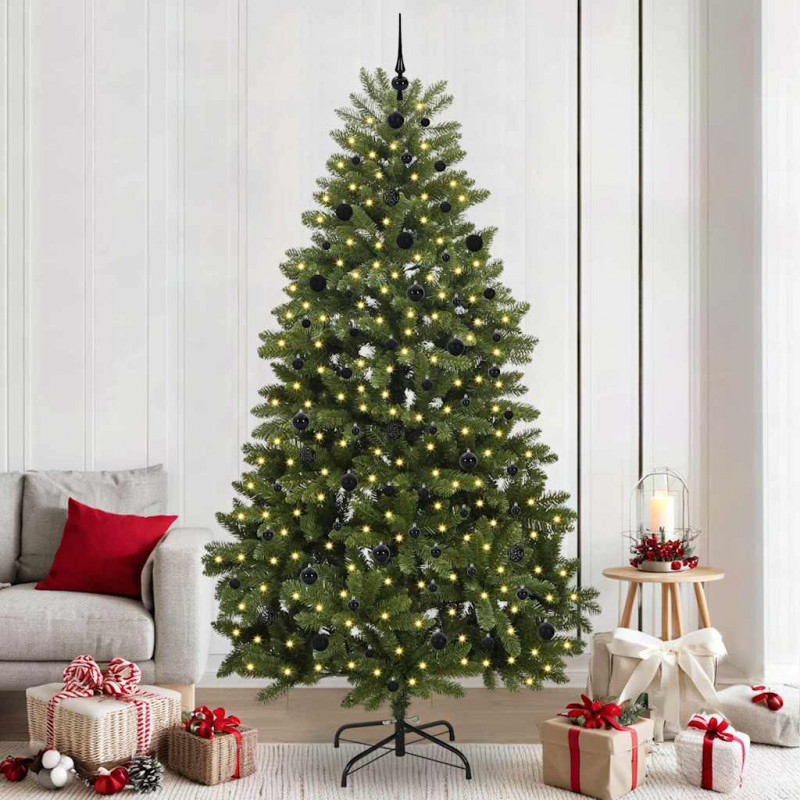 Sztuczna choinka z 300 diodami LED Zielony 240 cm PVC i Metal
