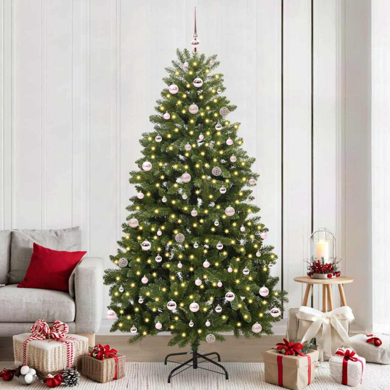 Sztuczna choinka z 300 diodami LED Zielony 240 cm PVC i Metal