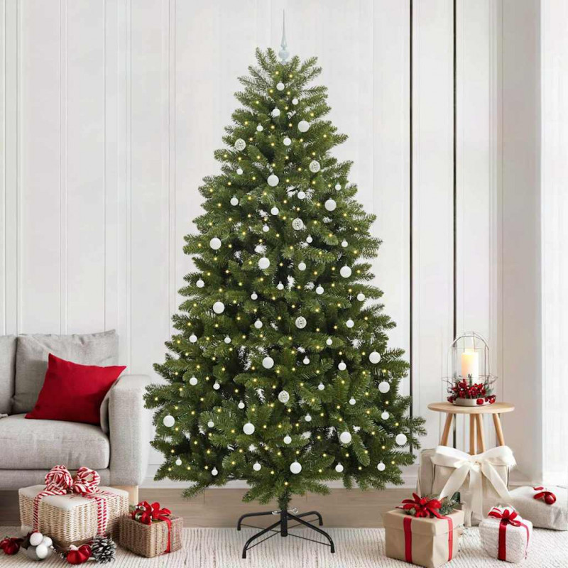 Sztuczna choinka z 300 diodami LED Zielony 240 cm PVC i Metal