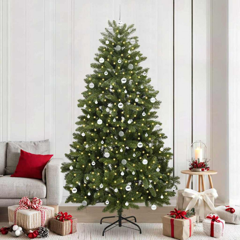 Sztuczna choinka z 300 diodami LED Zielony 240 cm PVC i Metal