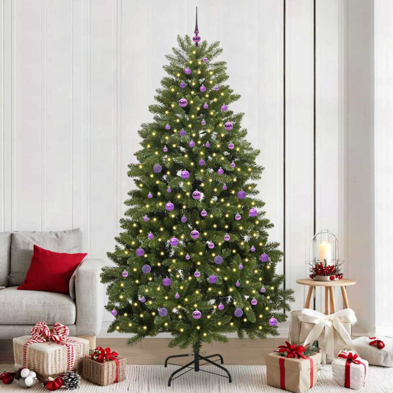 Sztuczna choinka z 300 diodami LED Zielony 240 cm PVC i Metal