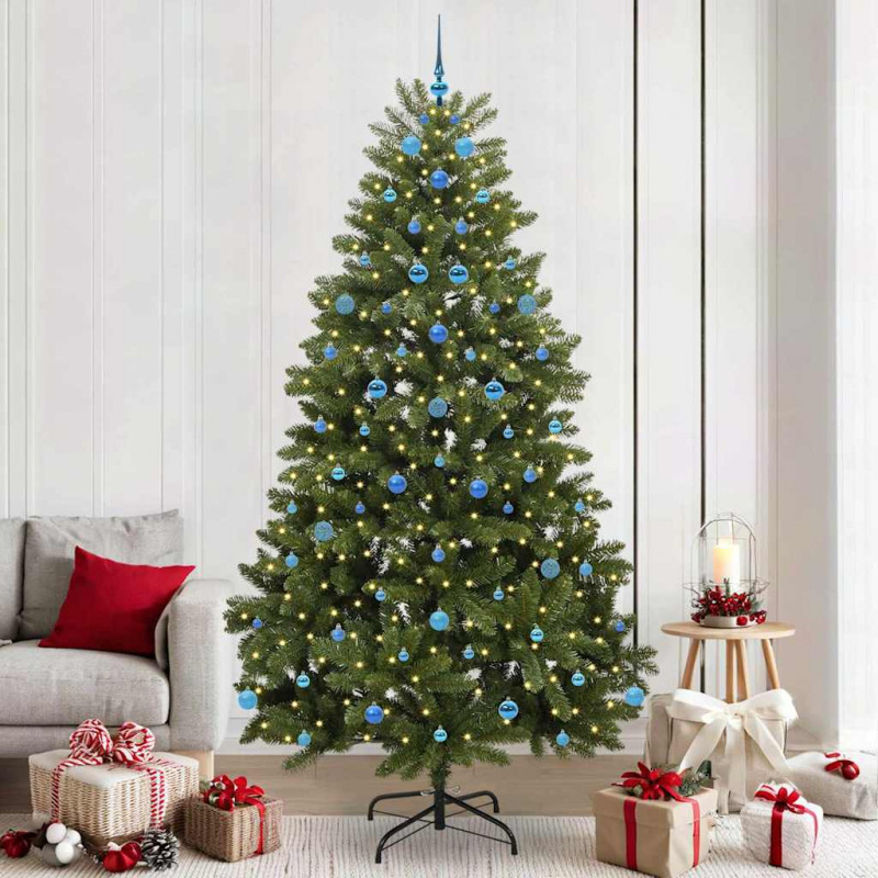 Sztuczna choinka z 300 diodami LED Zielony 240 cm PVC i Metal