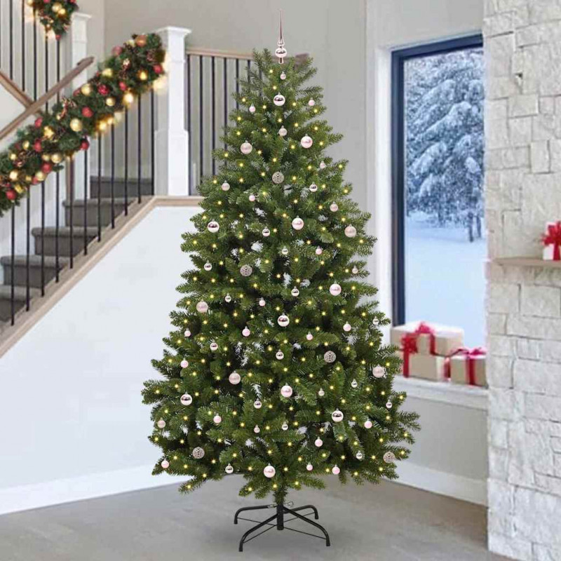 Sztuczna choinka z 300 diodami LED Zielony 270 cm PVC i Metal