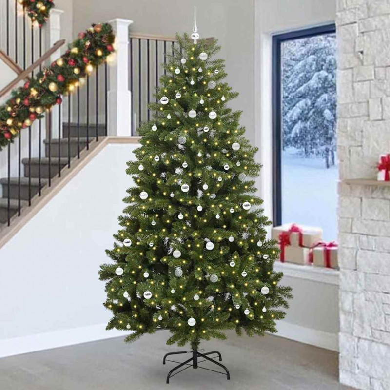 Sztuczna choinka z 300 diodami LED Zielony 270 cm PVC i Metal
