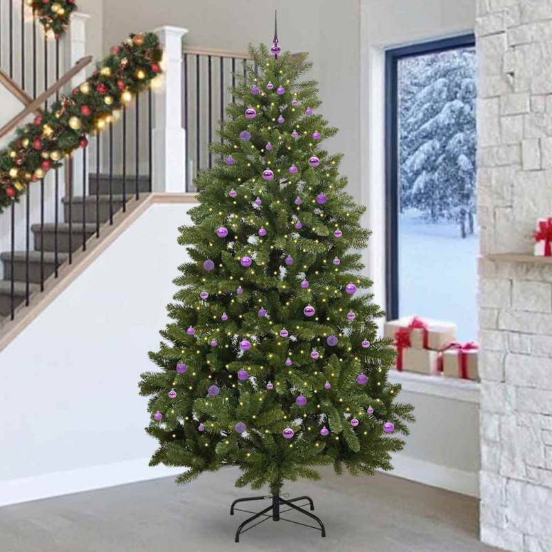 Sztuczna choinka z 300 diodami LED Zielony 270 cm PVC i Metal
