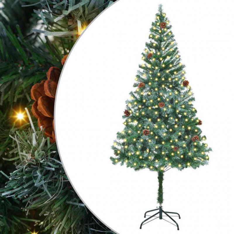 Sztuczna choinka z 300 diodami LED Zielony 180 cm PVC i stal