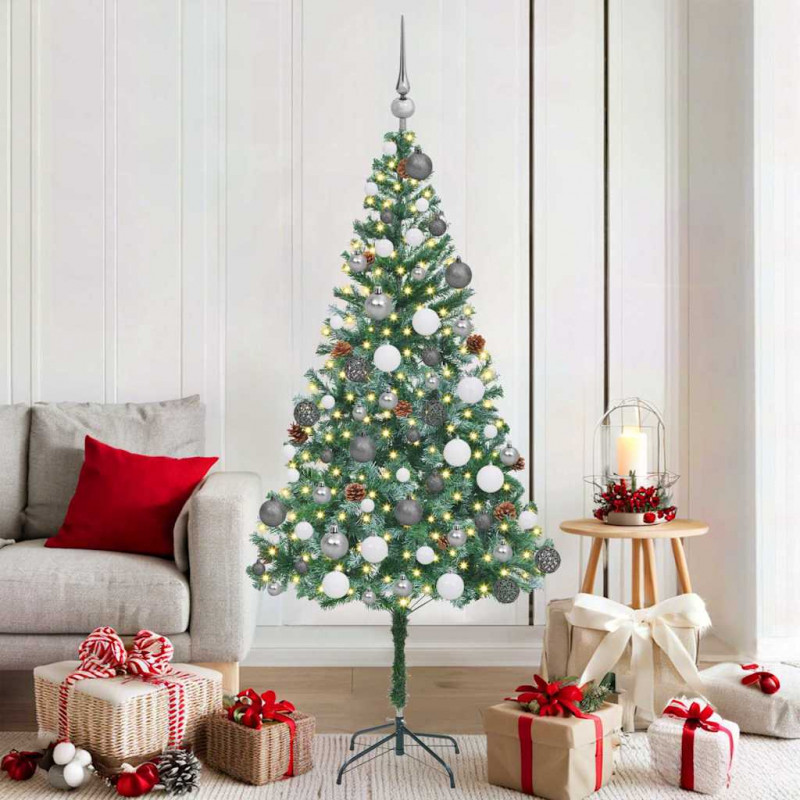Sztuczna choinka z 300 diodami LED Zielony 180 cm PVC i stal