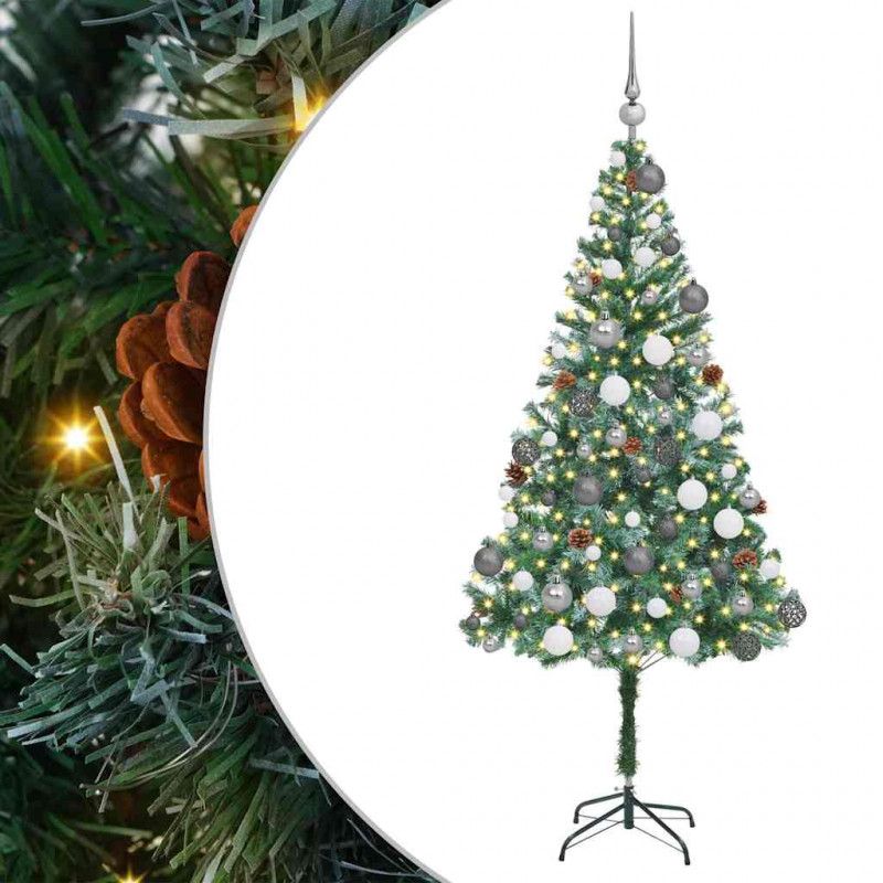 Sztuczna choinka z 300 diodami LED Zielony 180 cm PVC i stal