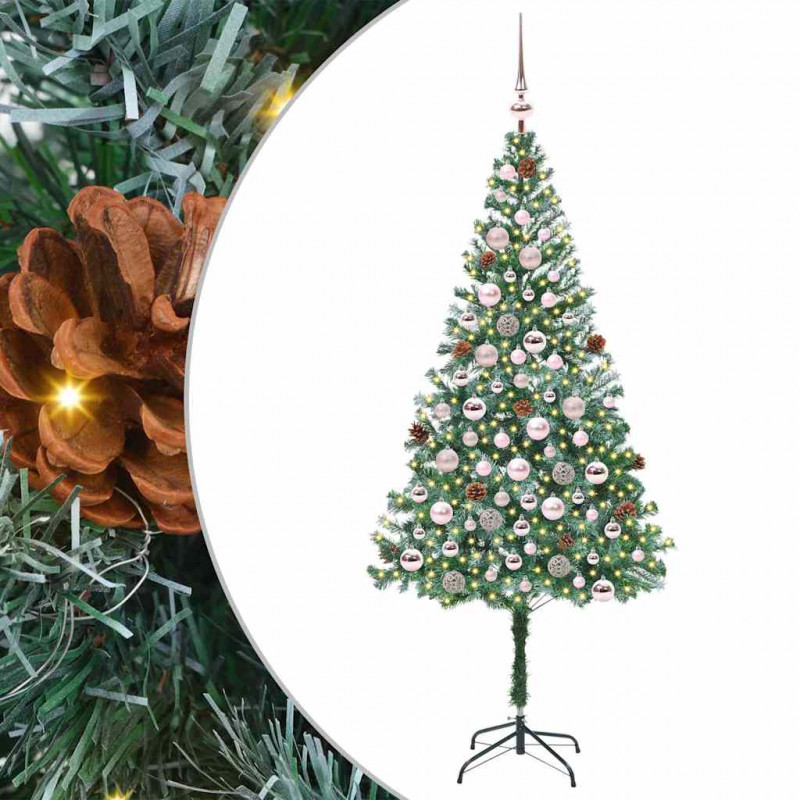 Sztuczna choinka z 300 diodami LED Zielony 180 cm PVC i stal