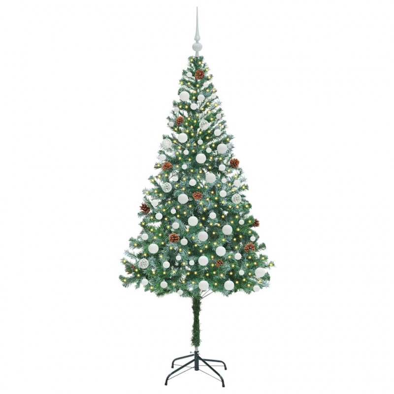 Sztuczna choinka z 300 diodami LED Zielony 180 cm PVC i stal