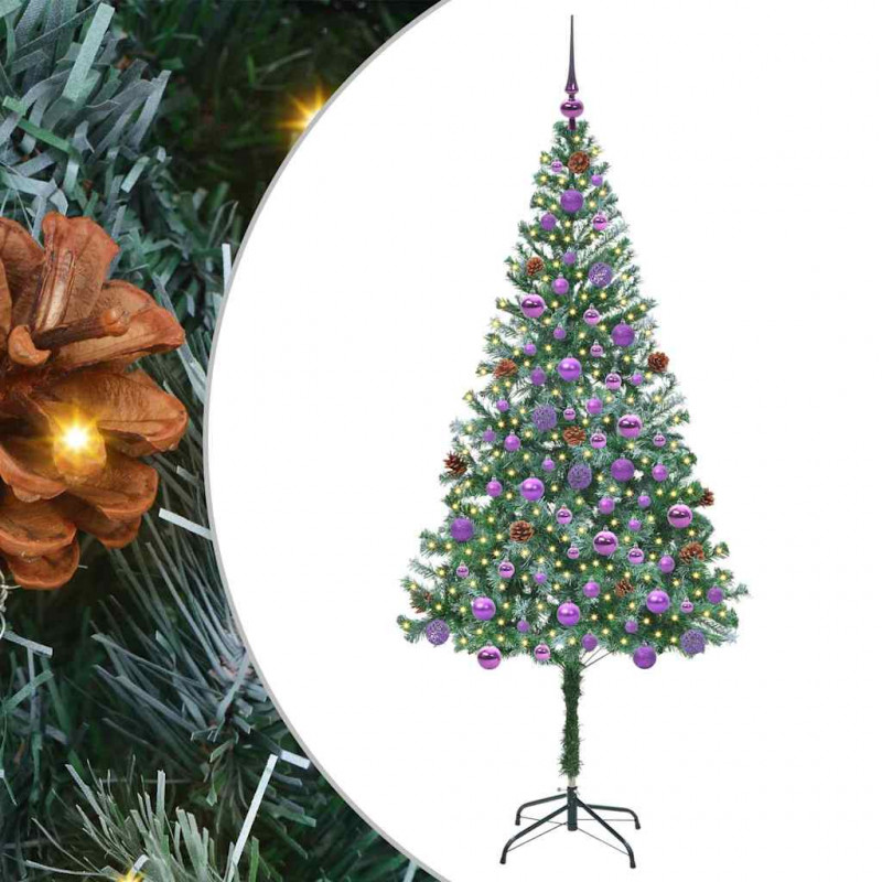 Sztuczna choinka z 300 diodami LED Zielony 180 cm PVC i stal