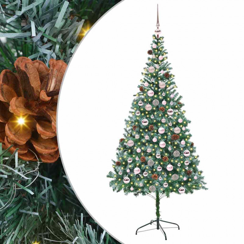 Sztuczna choinka z 300 diodami LED Zielony 210 cm PVC i stal