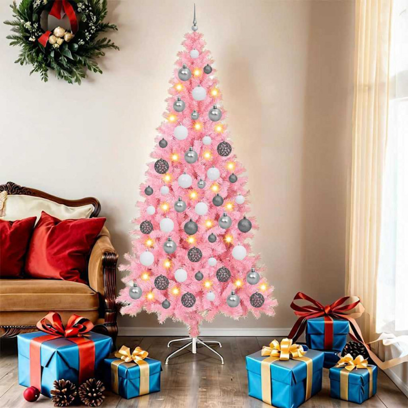 Choinka z 300 diodami LED z podstawą Różowy 180 cm PVC