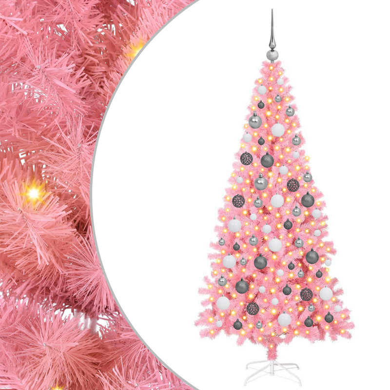 Choinka z 300 diodami LED z podstawą Różowy 180 cm PVC