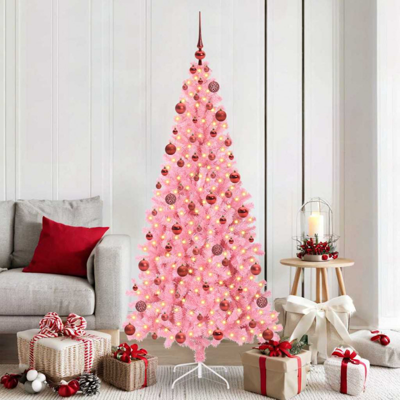 Choinka z 300 diodami LED z podstawą Różowy 180 cm PVC