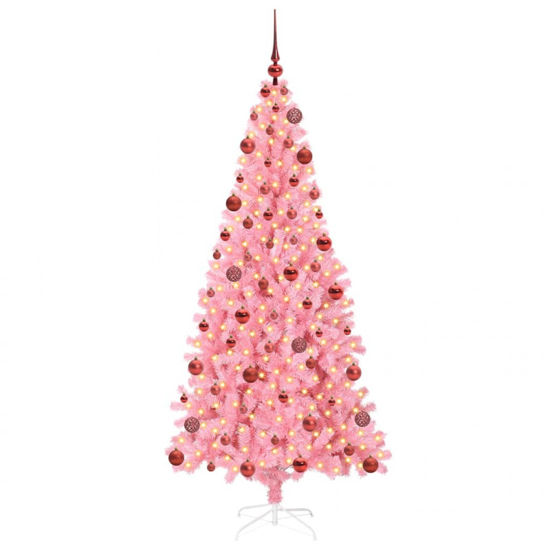 Choinka z 300 diodami LED z podstawą Różowy 180 cm PVC