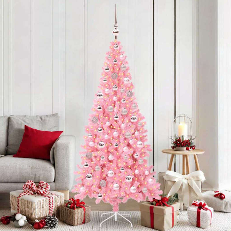 Choinka z 300 diodami LED z podstawą Różowy 180 cm PVC