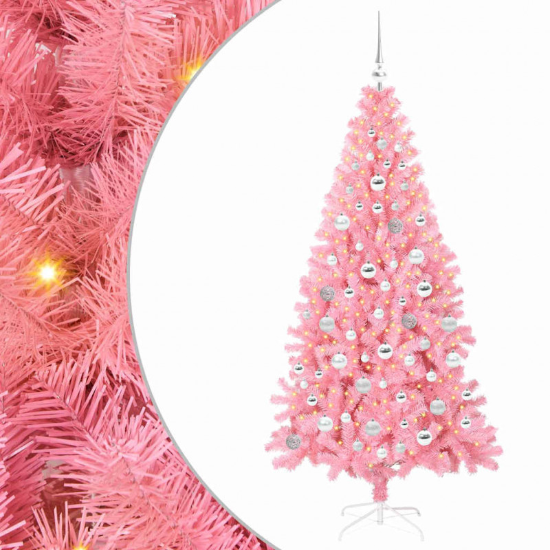 Choinka z 300 diodami LED z podstawą Różowy 180 cm PVC
