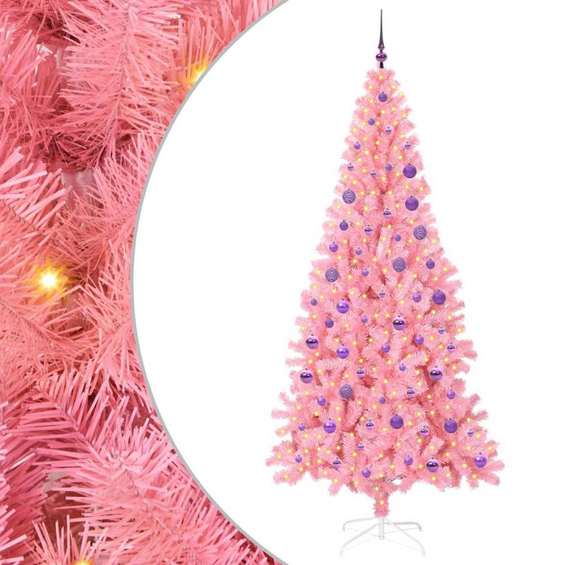 Choinka z 300 diodami LED z podstawą Różowy 180 cm PVC