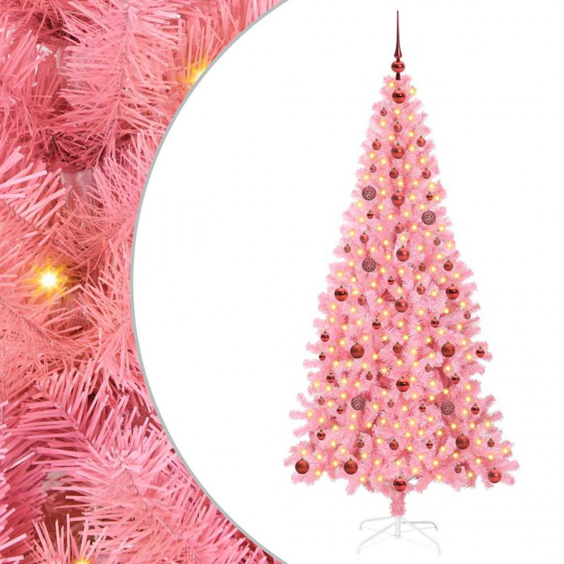 Choinka z 300 diodami LED z podstawą Różowy 210 cm PVC