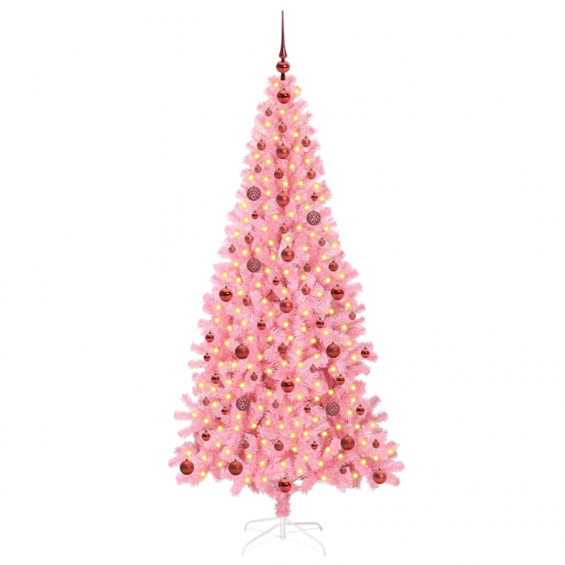 Choinka z 300 diodami LED z podstawą Różowy 210 cm PVC