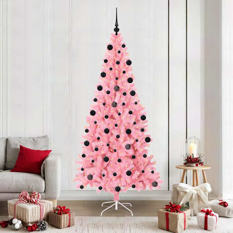 Choinka z 300 diodami LED z podstawą Różowy 210 cm PVC
