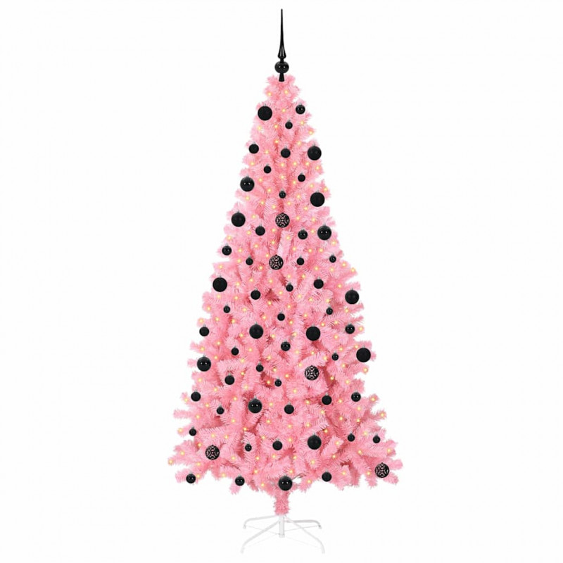 Choinka z 300 diodami LED z podstawą Różowy 210 cm PVC