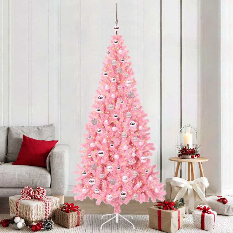Choinka z 300 diodami LED z podstawą Różowy 210 cm PVC