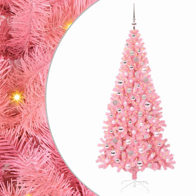 Choinka z 300 diodami LED z podstawą Różowy 210 cm PVC