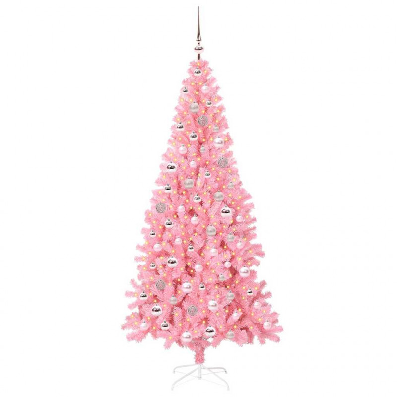 Choinka z 300 diodami LED z podstawą Różowy 210 cm PVC