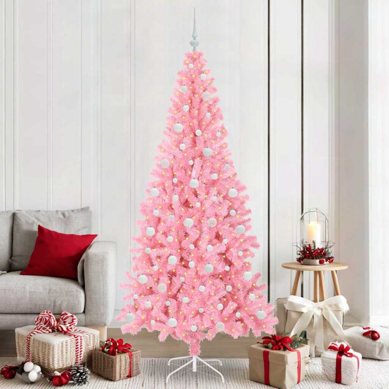 Choinka z 300 diodami LED z podstawą Różowy 210 cm PVC