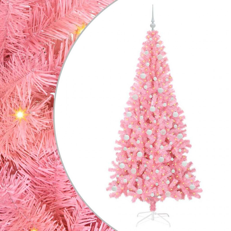 Choinka z 300 diodami LED z podstawą Różowy 210 cm PVC