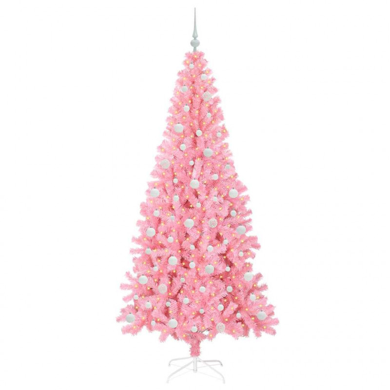 Choinka z 300 diodami LED z podstawą Różowy 210 cm PVC