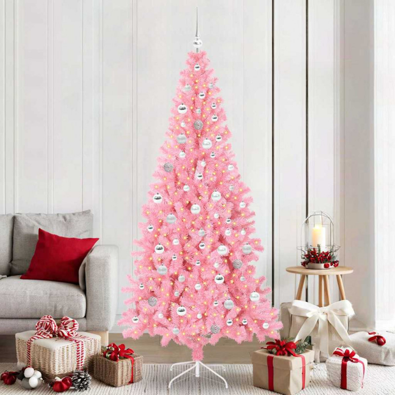 Choinka z 300 diodami LED z podstawą Różowy 210 cm PVC