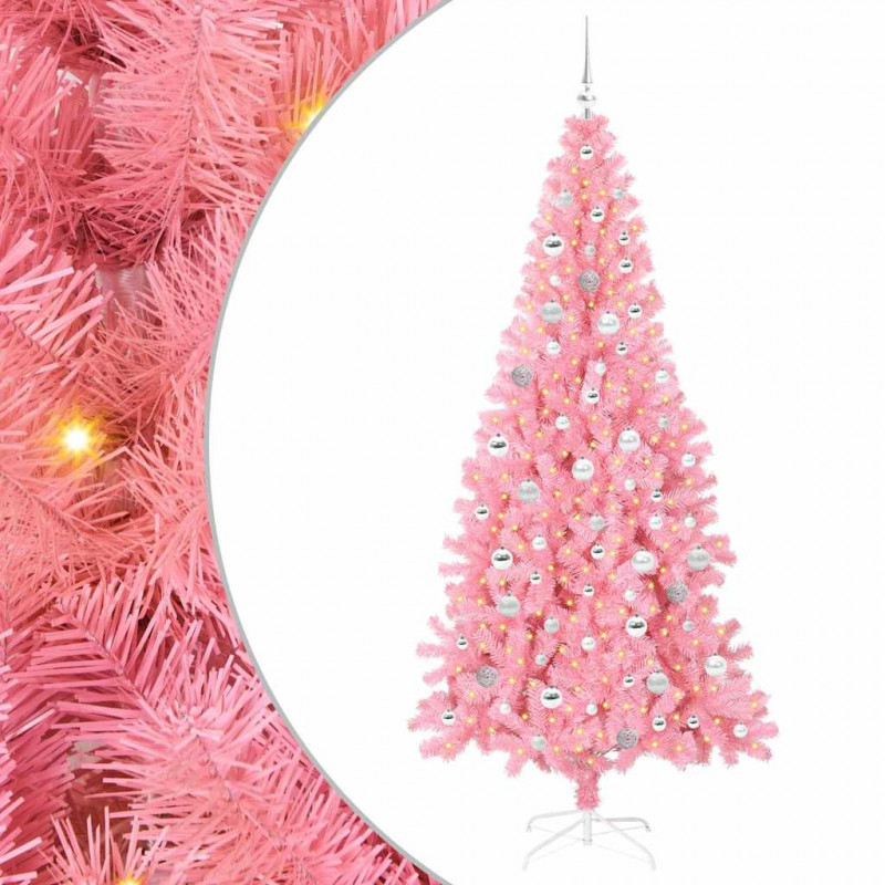 Choinka z 300 diodami LED z podstawą Różowy 210 cm PVC