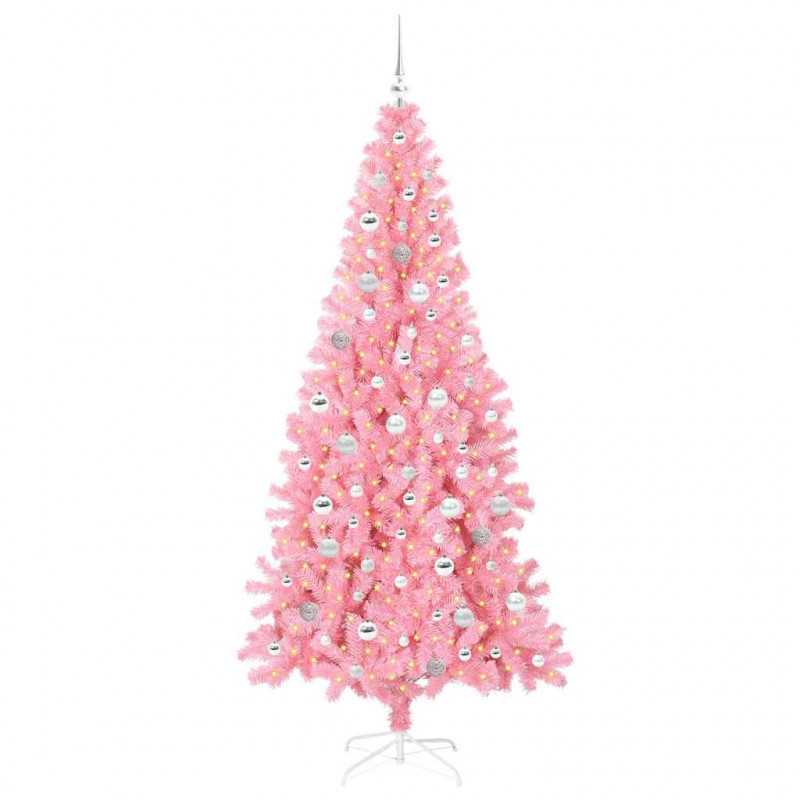 Choinka z 300 diodami LED z podstawą Różowy 210 cm PVC