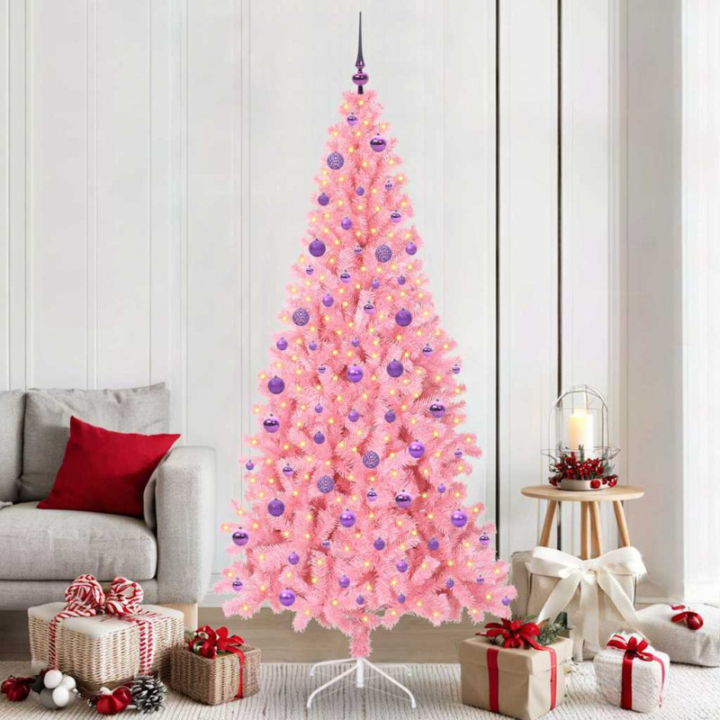 Choinka z 300 diodami LED z podstawą Różowy 210 cm PVC