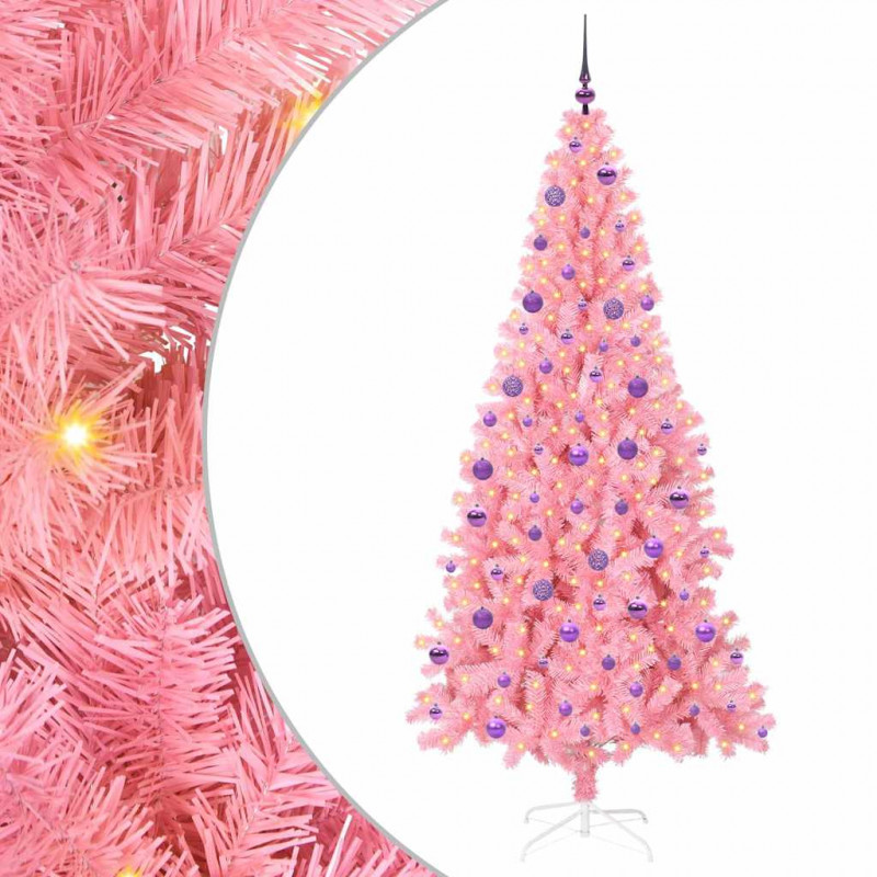 Choinka z 300 diodami LED z podstawą Różowy 210 cm PVC